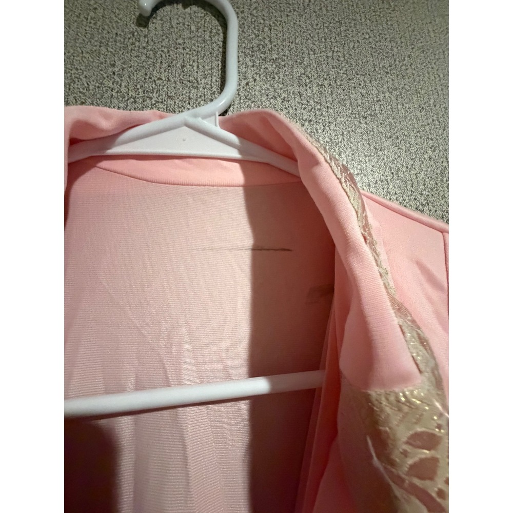 Vintage Pink Peignoir Set Nightgown Robe Gold Lace Trim Maxi 2 Piece Loungewear - Picture 7 of 15